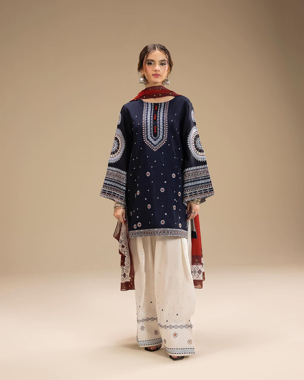 DASTAAN Embroidered 3-Piece Set – Premium Stone Linen (Winter Collection)